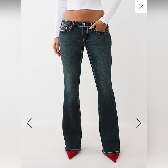 True Religion Dark Indigo Bootcut Jeans with Red Stitching - Picture 2 of 7